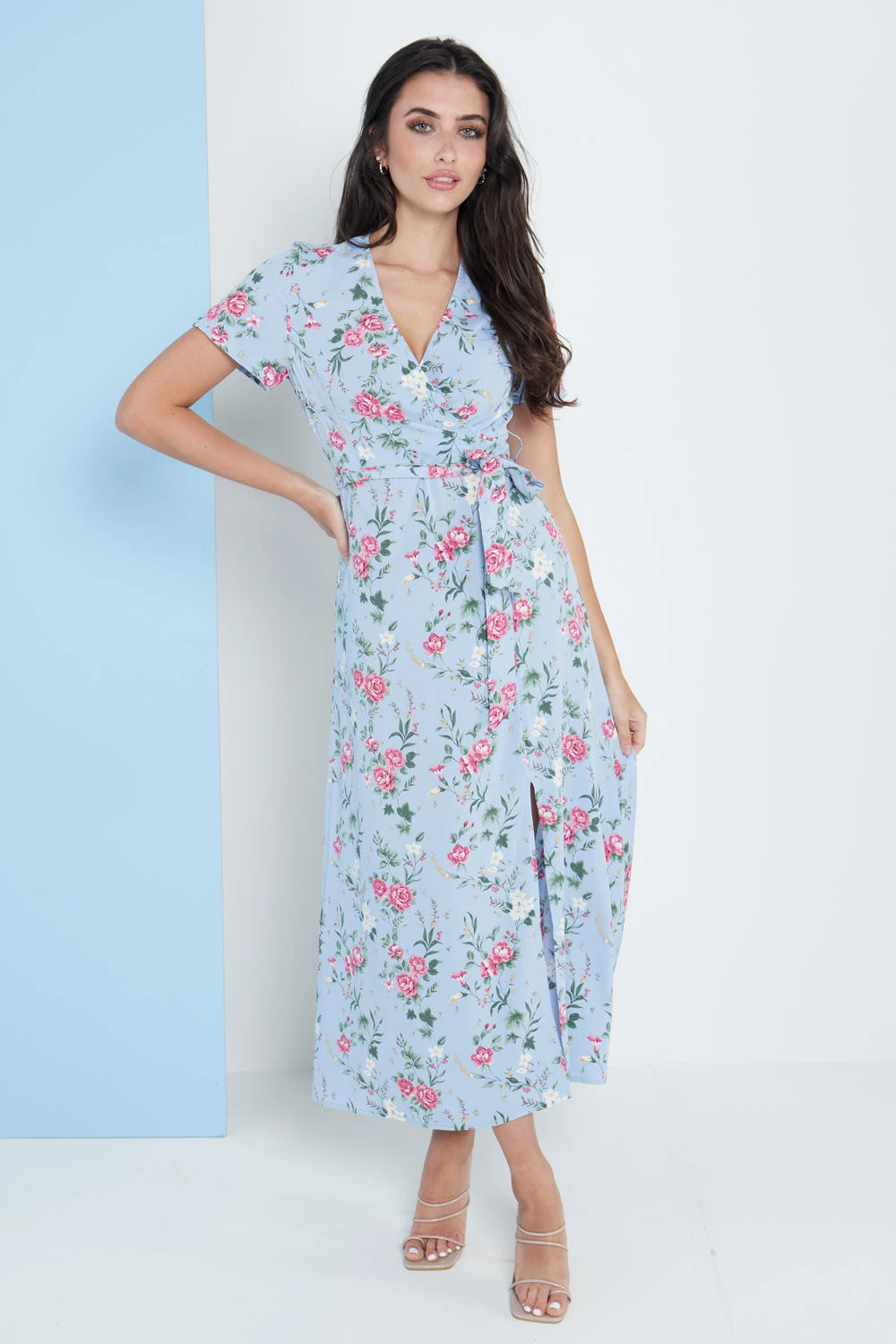 Lilura London Wrap Front Maxi Dress In Blue Floral Print 6 Lilura London Wrap Front Maxi Dress In Blue Floral Print - Image 6