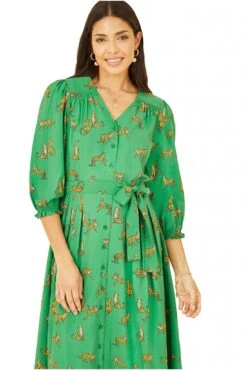 Yumi Green Cheetah Print Midi Shirt Dress -Yumi Clothing Shop jLKMd2j5 14794