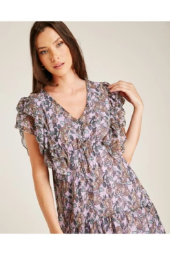 Dusty Pink Frilled Panel Floral Midi Dress -Yumi Clothing Shop jXIDTTgC 12053