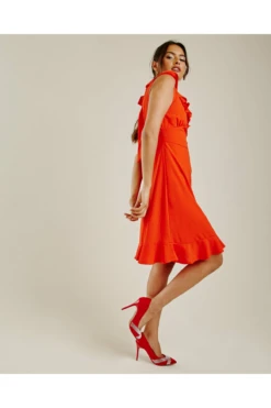 Dusty Pink Ruffled Swing Midi Dress | Red -Yumi Clothing Shop jZkpXSIB 11522