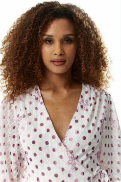 Liquorish Pink Floral Polka Dot Print Midi Wrap Dress White -Yumi Clothing Shop jemljFiM 10436