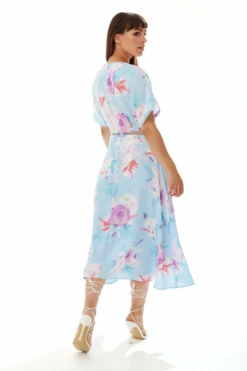 Liquorish Midi Floral Print Dress With Mesh Detail In Blue -Yumi Clothing Shop jq9EPDVU 10790