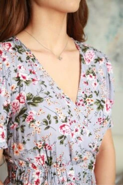 Double Second Lilac Floral Print Short Sleeve Wrap Dress -Yumi Clothing Shop jqUiyzS7 14745