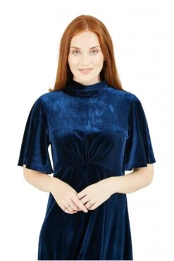 Yumi Navy Velvet Midi Dress With Back Tie -Yumi Clothing Shop k0DQfNr9 14453