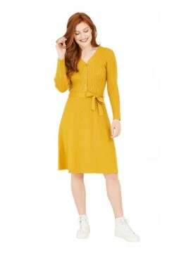 Yumi Mustard Knitted Skater Dress