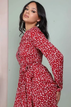 Lilura London Button Front Belted Midi Dress In Red Floral -Yumi Clothing Shop kAcGD46F 10581