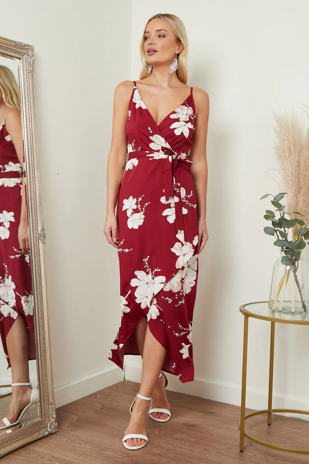 Lilura London Cami Wrap Midi Dress In Red Floral Print 5 Lilura London Cami Wrap Midi Dress In Red Floral Print - Image 5