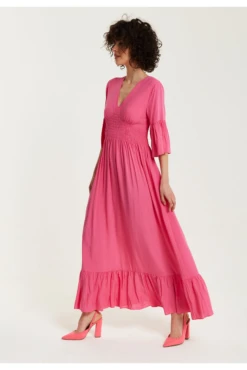 Liquorish Pink Maxi Dress With Frill Sleeves 9 Liquorish Pink Maxi Dress With Frill Sleeves -Yumi Clothing Shop kK1bWFvI 15658