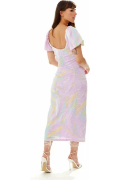 Liquorish Midi Square Neck Brush Stroke Print Dress In Lilac -Yumi Clothing Shop kQJe4Gcy 10791