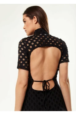 Liquorish Midi Dress High Neck Open Back Detail Black -Yumi Clothing Shop kRQHRB4u 8998