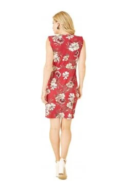 Mela London Red Floral Jersey Pocket Dress With Gold Bar Det -Yumi Clothing Shop kUedgLfd 14776