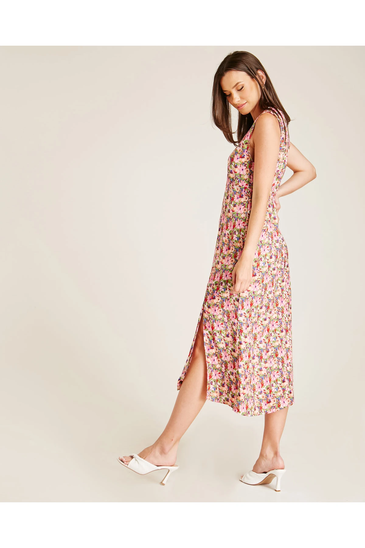 Dusty Pink Floral Slit Front Midi Dress 2 Dusty Pink Floral Slit Front Midi Dress - Image 2