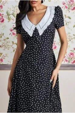 Goddiva Printed Tea Dress With Collar - Black -Yumi Clothing Shop kf7adHGU 8603