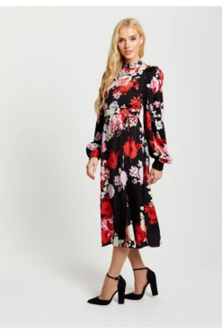 Liquorish Rose Print Midi Wrap Dress With Open Back Detail -Yumi Clothing Shop kjHQnd3g 13005