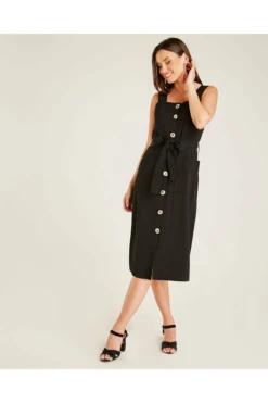 Dusty Pink Button Front Pinafore Dress | Black