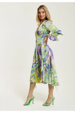 Liquorish Abstract Print Midi Wrap Dress In Green -Yumi Clothing Shop l12oAsL2 15655