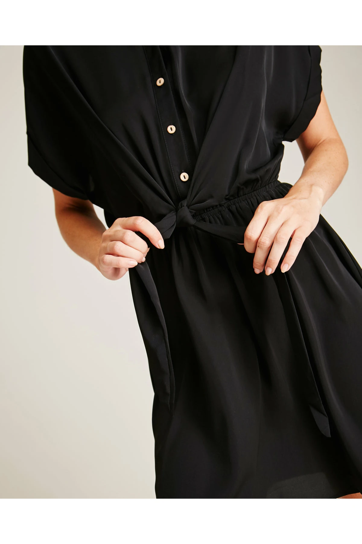 Dusty Pink Tie Up Front Swing Dress | Black 4 Dusty Pink Tie Up Front Swing Dress | Black - Image 4