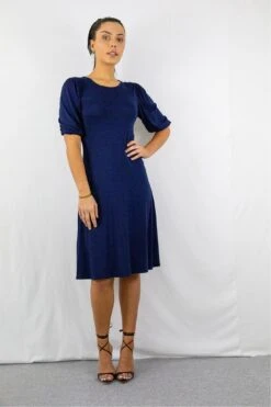 Signage Navy Round Neck Puff Sleeve Midi Dress 9 Signage Navy Round Neck Puff Sleeve Midi Dress -Yumi Clothing Shop llnwJoc5 15263