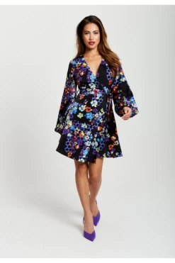 Liquorish Speckle Floral Print Mini Wrap Dress -Yumi Clothing Shop ltpKKNo6 12867