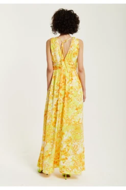 Liquorish Yellow And Orange Floral Print V-neck Maxi Dress 10 Liquorish Yellow And Orange Floral Print V-neck Maxi Dress -Yumi Clothing Shop m2x992z4 15651