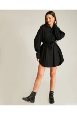 Dusty Pink Tie Up Mini Shirt Dress | Black
