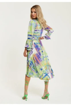 Liquorish Abstract Print Midi Wrap Dress In Green -Yumi Clothing Shop mEsi1zNH 15655