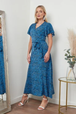 Lilura London Wrap Front Maxi Dress In Blue Animal Print -Yumi Clothing Shop mGNcD7MW 15686