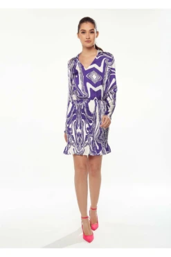 Liquorish Marble Print Dress In Purple