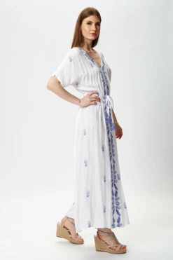 Liquorish White Maxi Beach Dress With Blue Embroidery -Yumi Clothing Shop mWF6m3PV 11721