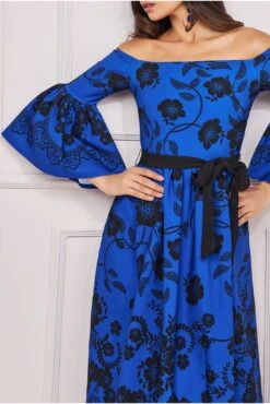 Goddiva Printed Off The Shoulder Midi Dress - Royalblue -Yumi Clothing Shop mdsDQcA1 11618