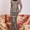 Goddiva Modesty Sequin Embroidered Maxi Dress - Gold