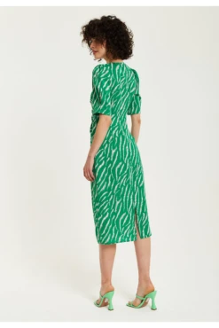 Liquorish Green Zebra Print Knot Front Midi Dress -Yumi Clothing Shop muK7Wn5c 15645