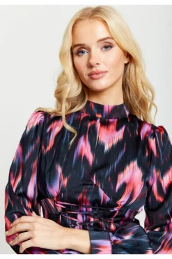 Liquorish Abstract Feather Print Midi Lace Up Dress -Yumi Clothing Shop nGE2J4tS 13087