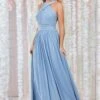 Goddiva Halter Neck Chiffon Maxi Dress - Dusky Blue