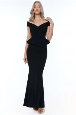 Goddiva Bardot Crossover Maxi Dress - Black
