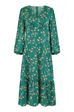 Yumi Green Pebble Print Long Sleeve Midi Dress -Yumi Clothing Shop nPeMSraB 13360