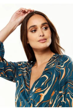 Liquorish Scribble Print Mini Wrap Dress With Long Sleeves -Yumi Clothing Shop nVIScZxd 13865