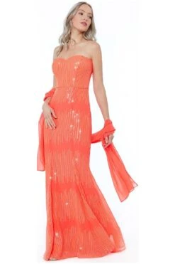 Goddiva Sequin Bandeau Maxi Dress - Vividcoral -Yumi Clothing Shop nZ6qa143 13909
