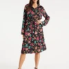Liquorish Floral Print Shirt Dress In Multicolour & Black