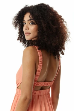 Liquorish Orange Midi Dress With Open Back Elasticated Waist -Yumi Clothing Shop nrJaPCjz 10040