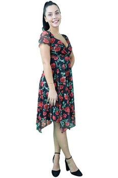 Signage Red Flower Print Wrap Dress