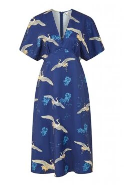 Yumi Navy Crane Print Kimono Midi Dress -Yumi Clothing Shop nwvAk8YO 14793