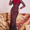 Goddiva Modesty Sequin Evening Maxi Dress - Wine