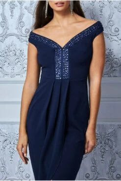 Goddiva Off The Shoulder Scuba Wrap Over Midi Dress - Navy -Yumi Clothing Shop o4lIbF2h 5736