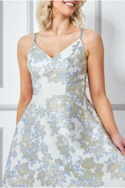 Goddiva Jacquard High Low Midi Dress - Blue -Yumi Clothing Shop oIEvEbjR 9180