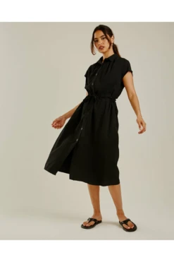 Dusty Pink Black Button Up Shirt Dress