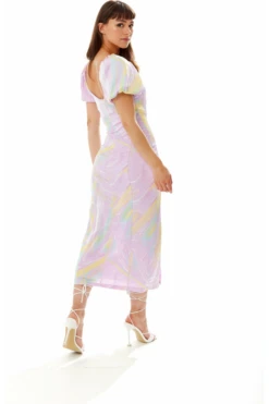 Liquorish Midi Square Neck Brush Stroke Print Dress In Lilac -Yumi Clothing Shop ofyFEFvn 10791