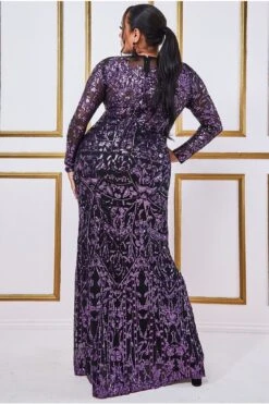 Goddiva Plus Sequin Mesh Embroidered Maxi Dress - Purple -Yumi Clothing Shop opdABYHe 13431