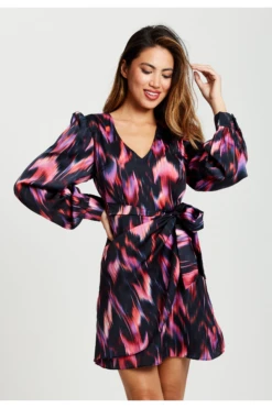 Liquorish Abstract Ikat Print Mini Wrap Dress In Black -Yumi Clothing Shop p7QIlwXj 14859