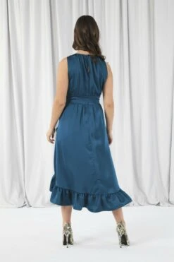 Double Second Teal Sleeveless Satin Frill Hem Wrap Dress -Yumi Clothing Shop pWlso830 11932